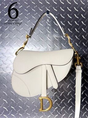 Dior Leather Mini Saddle Bag in White
